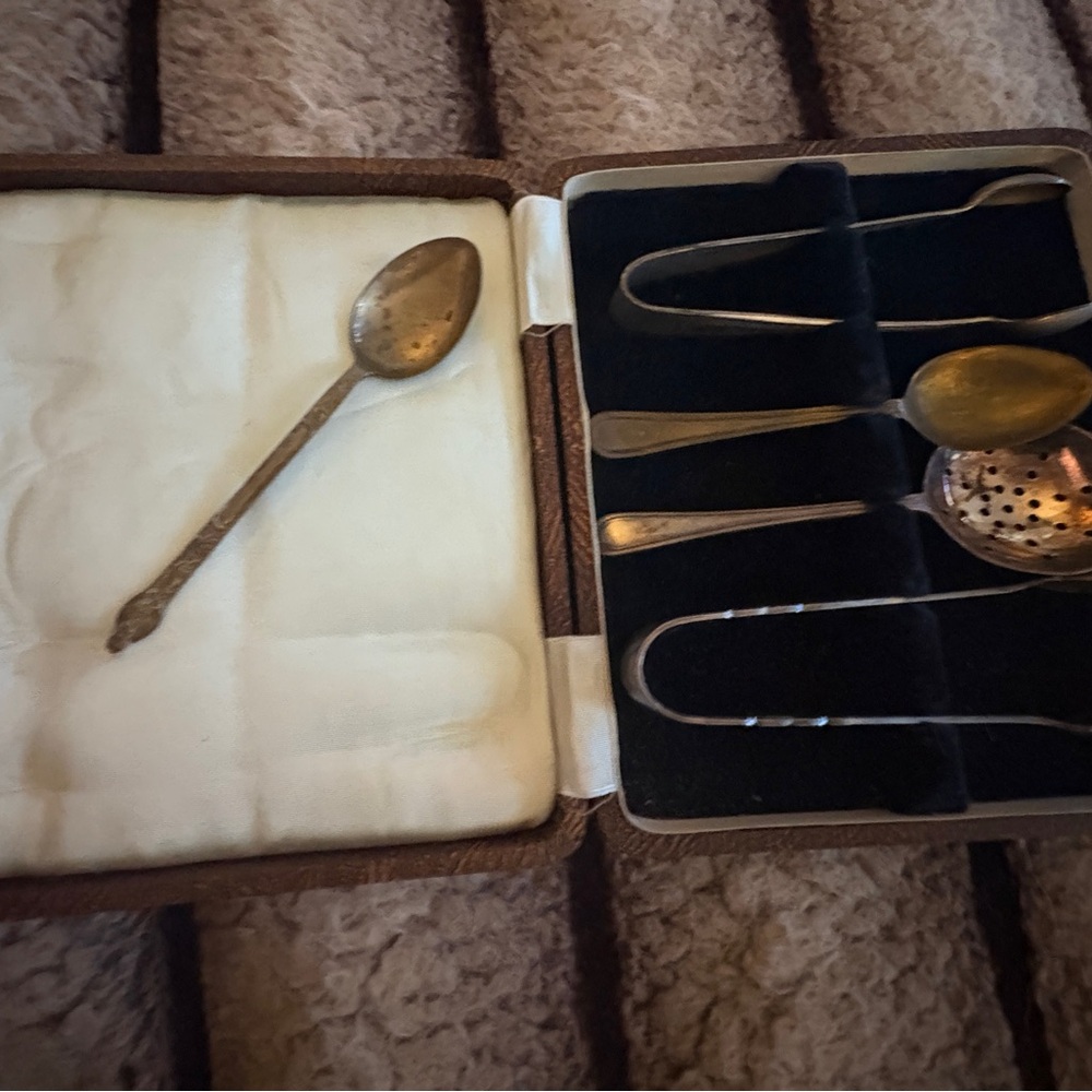 Vintage Silver Spoon Set with Case